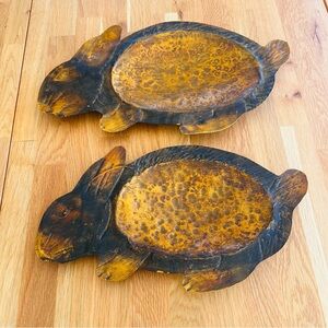 Bunny Rabbit Dish Trays (2)Textured  Rustic Metal 15 x 8 & 19 x 11 Easter Spring